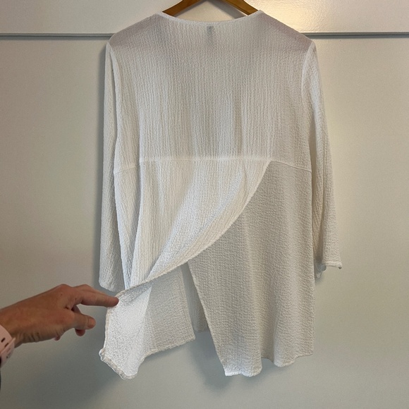 IC by CONNIE K White/Black Zip Front V-Neck Crinkle Textured Tunic Top M - Picture 4 of 9